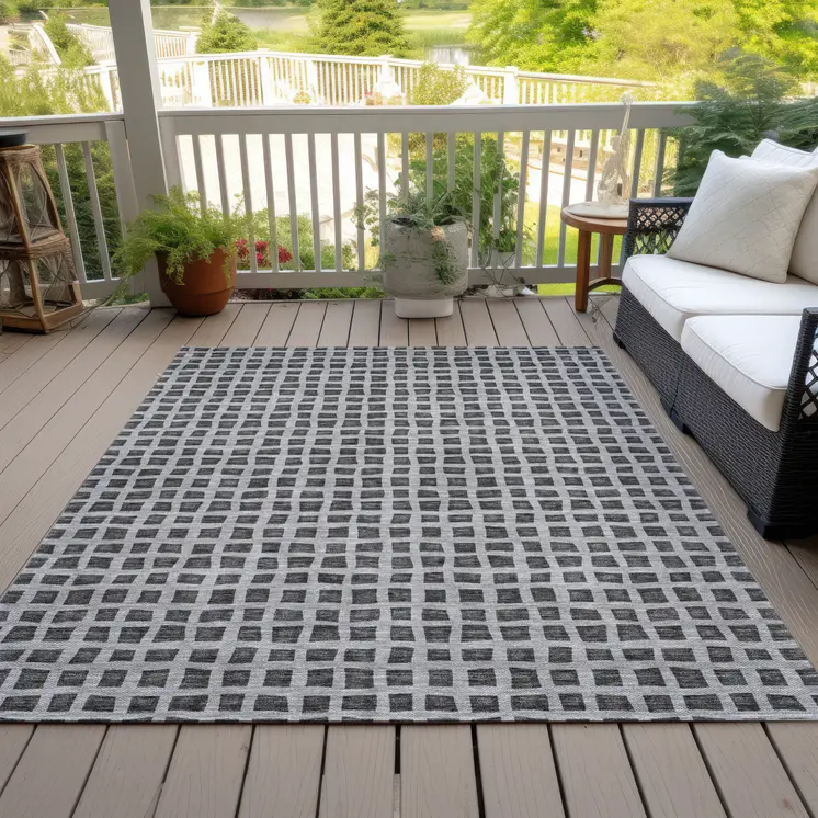 8' X 10' Graphite Gray And Silver Geometric Washable Indoor Outdoor Area Rug