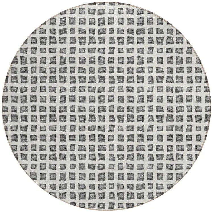 8' Gray Charcoal And Silver Round Geometric Washable Indoor Outdoor Area Rug