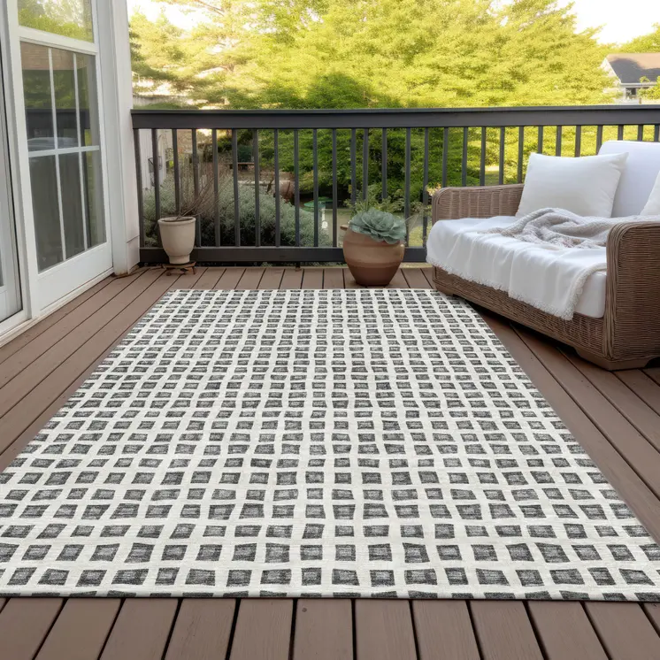 8' X 10' Gray Charcoal And Silver Geometric Washable Indoor Outdoor Area Rug