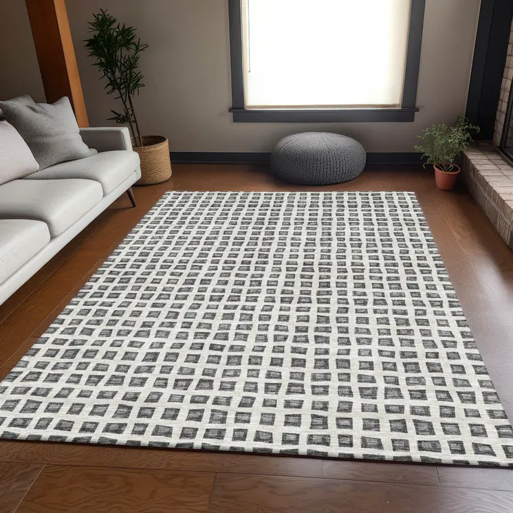 10' X 14' Gray Charcoal And Silver Geometric Washable Indoor Outdoor Area Rug