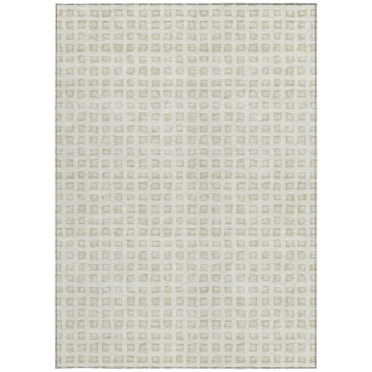 9' X 12' Ivory And Beige Geometric Washable Indoor Outdoor Area Rug