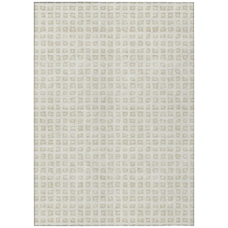 9' X 12' Ivory And Beige Geometric Washable Indoor Outdoor Area Rug