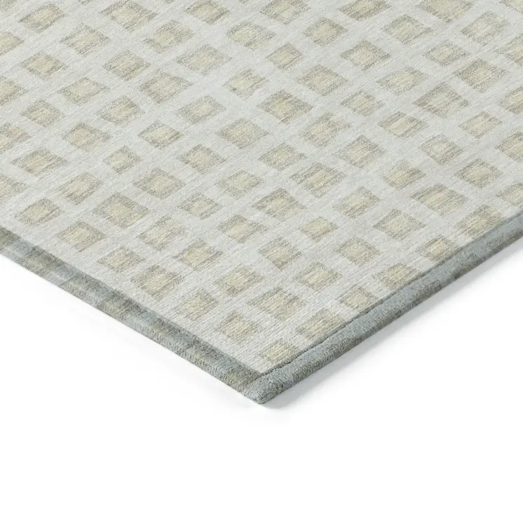 9' X 12' Ivory And Beige Geometric Washable Indoor Outdoor Area Rug