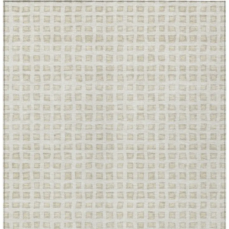 9' X 12' Ivory And Beige Geometric Washable Indoor Outdoor Area Rug