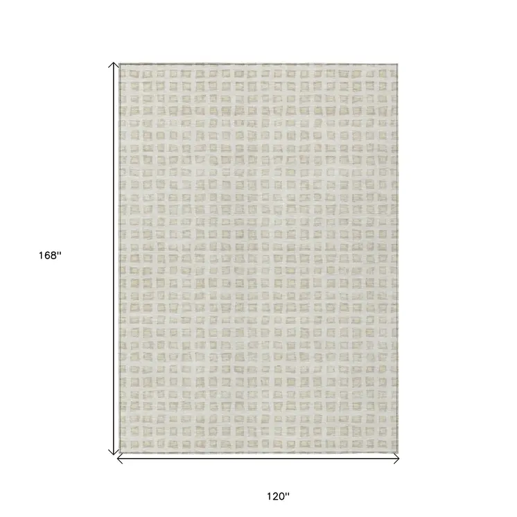 10' X 14' Ivory And Beige Geometric Washable Indoor Outdoor Area Rug