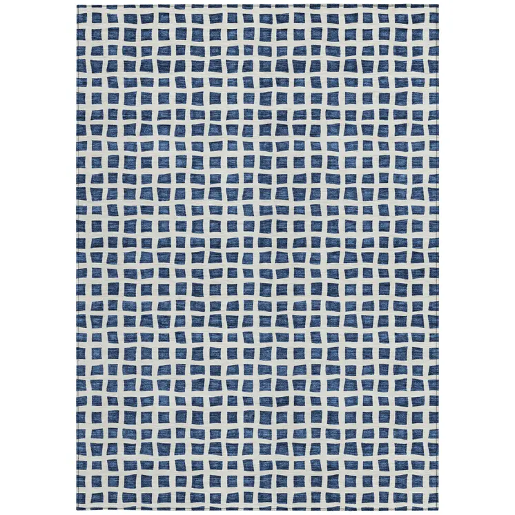 5' X 8' Navy Blue And Ivory Geometric Washable Indoor Outdoor Area Rug