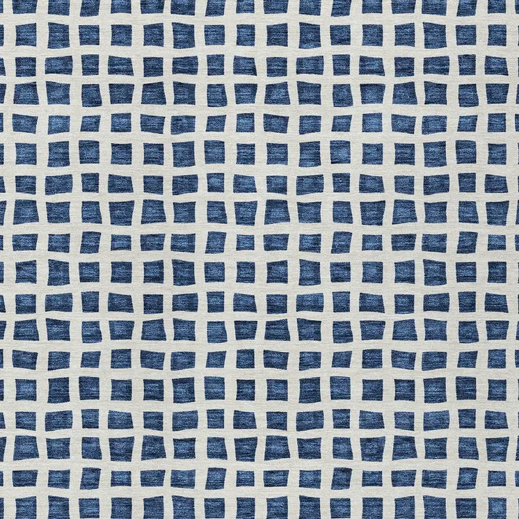 9' X 12' Navy Blue And Ivory Geometric Washable Indoor Outdoor Area Rug
