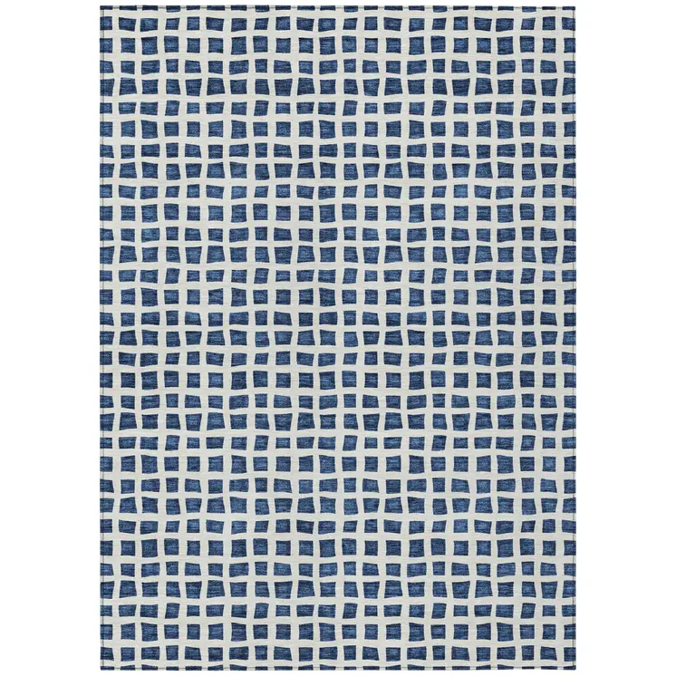 10' X 14' Navy Blue And Ivory Geometric Washable Indoor Outdoor Area Rug