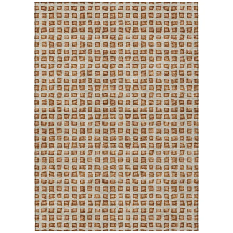 5' X 8' Orange Beige And Copper Geometric Washable Indoor Outdoor Area Rug