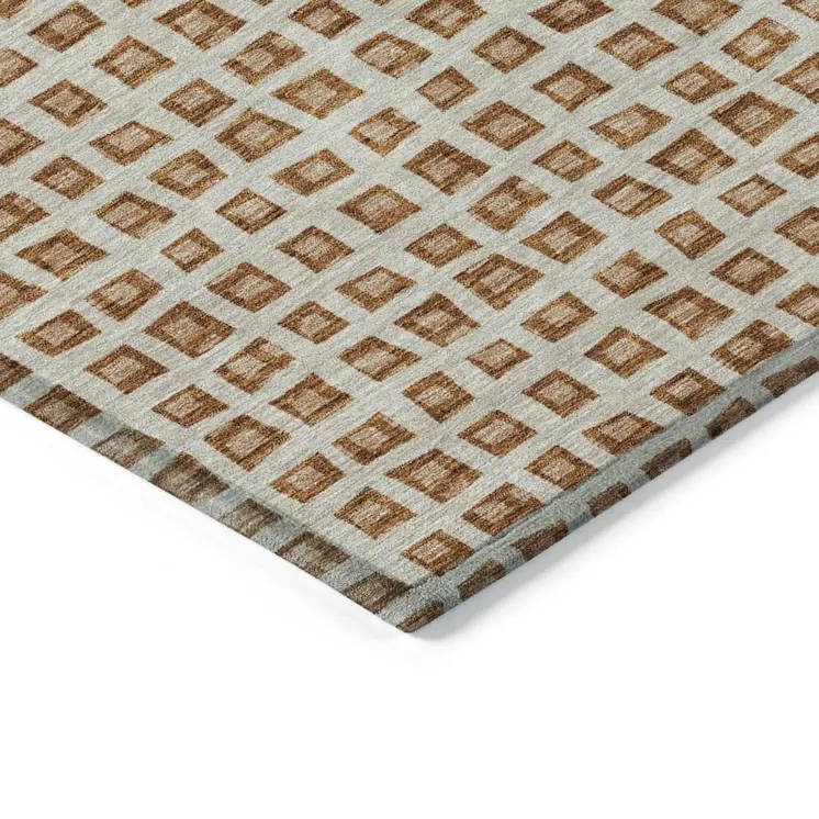 5' X 8' Orange Beige And Copper Geometric Washable Indoor Outdoor Area Rug