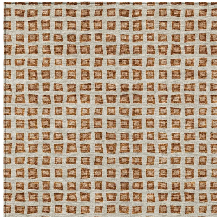 8' X 10' Orange Beige And Copper Geometric Washable Indoor Outdoor Area Rug