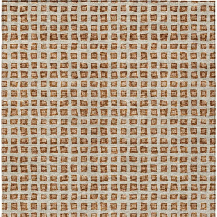 10' X 14' Orange Beige And Copper Geometric Washable Indoor Outdoor Area Rug