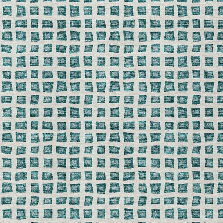 9' X 12' Teal Blue And Ivory Geometric Washable Indoor Outdoor Area Rug