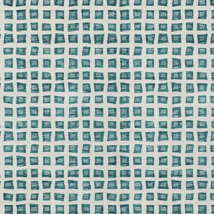 10' X 14' Teal Blue And Ivory Geometric Washable Indoor Outdoor Area Rug