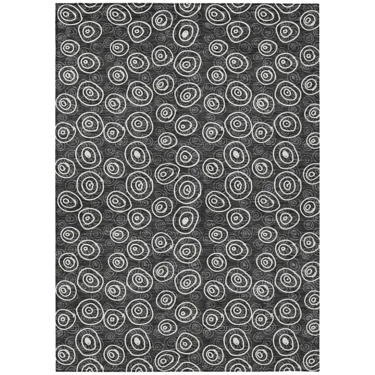 3' X 5' Black Gray And Ivory Geometric Washable Indoor Outdoor Area Rug