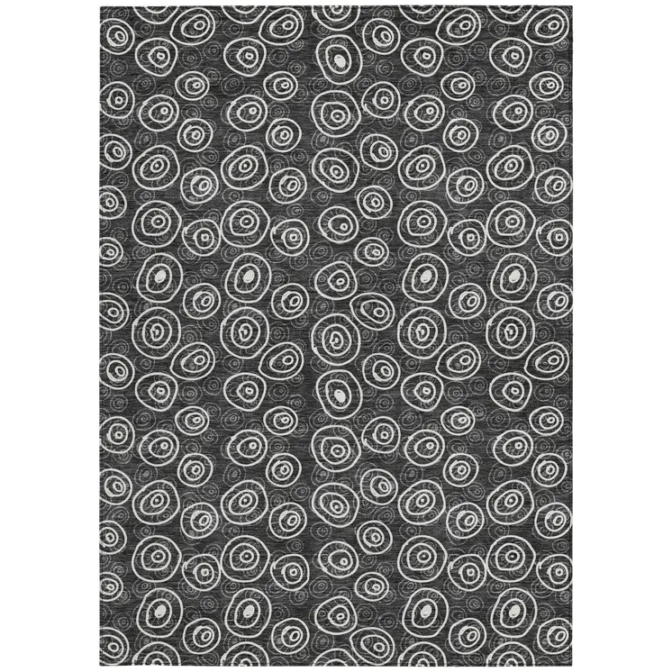 9' X 12' Black Gray And Ivory Geometric Washable Indoor Outdoor Area Rug