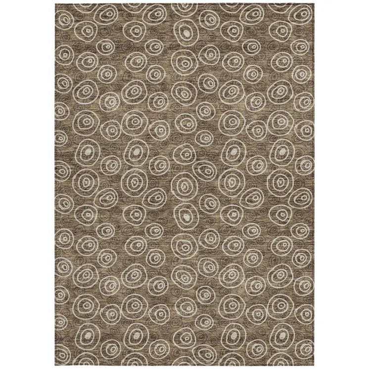 5' X 8' Brown Taupe And Beige Geometric Washable Indoor Outdoor Area Rug