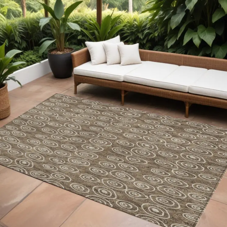9' X 12' Brown Taupe And Beige Geometric Washable Indoor Outdoor Area Rug