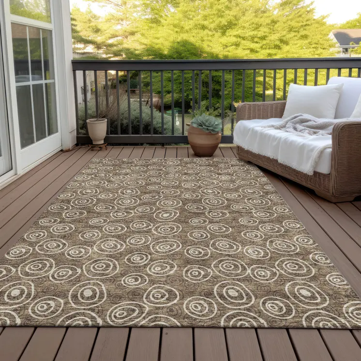 9' X 12' Brown Taupe And Beige Geometric Washable Indoor Outdoor Area Rug