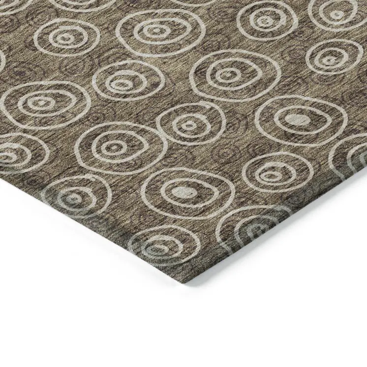 9' X 12' Brown Taupe And Beige Geometric Washable Indoor Outdoor Area Rug