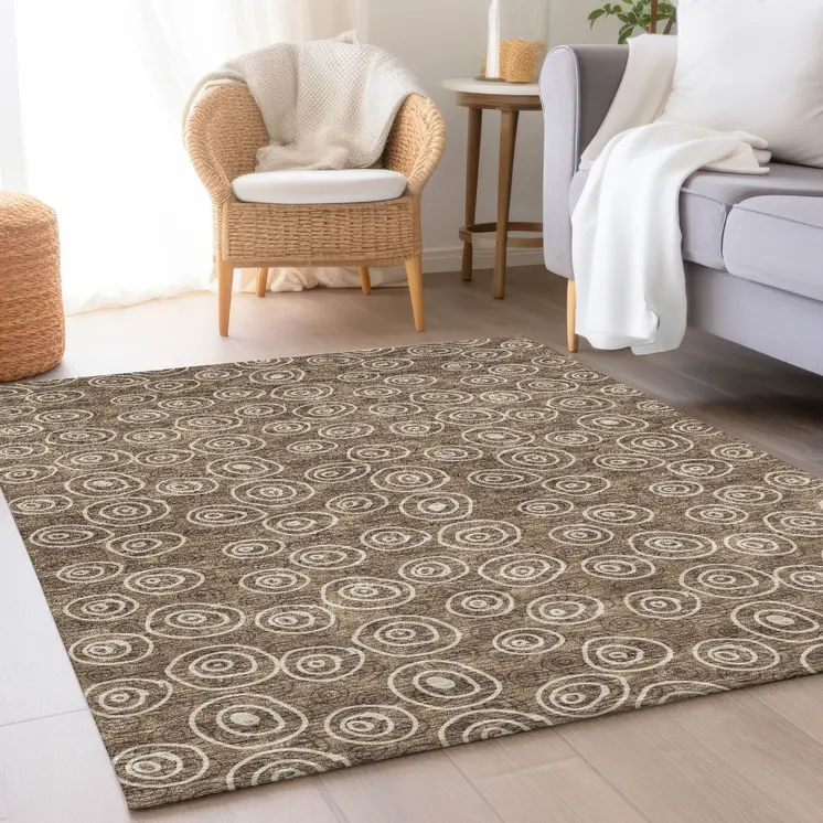 9' X 12' Brown Taupe And Beige Geometric Washable Indoor Outdoor Area Rug