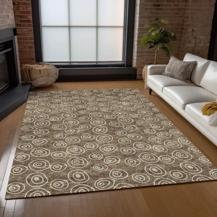 9' X 12' Brown Taupe And Beige Geometric Washable Indoor Outdoor Area Rug
