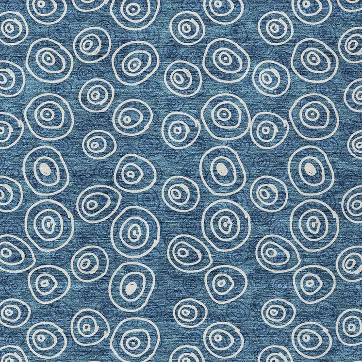 3' X 5' Navy Blue And Ivory Geometric Washable Indoor Outdoor Area Rug