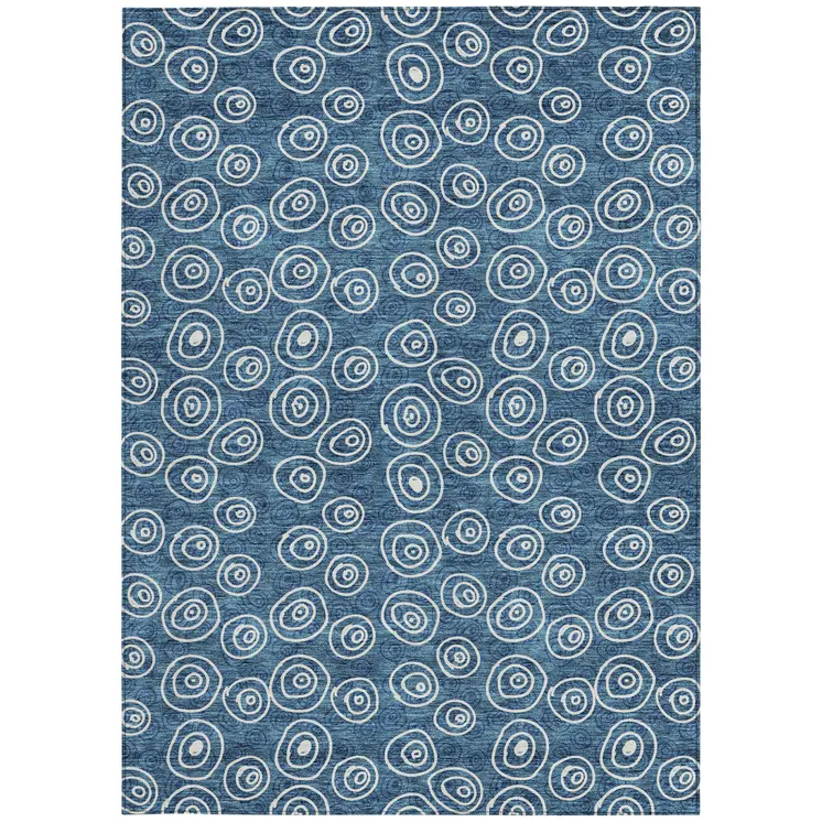 5' X 8' Navy Blue And Ivory Geometric Washable Indoor Outdoor Area Rug