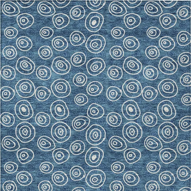 8' X 10' Navy Blue And Ivory Geometric Washable Indoor Outdoor Area Rug