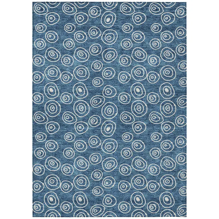 8' X 10' Navy Blue And Ivory Geometric Washable Indoor Outdoor Area Rug