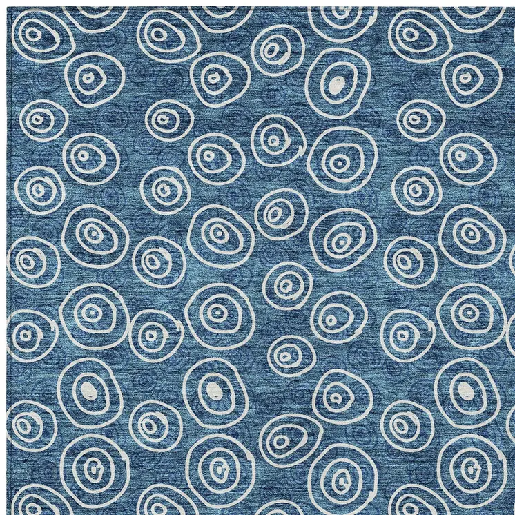 9' X 12' Navy Blue And Ivory Geometric Washable Indoor Outdoor Area Rug