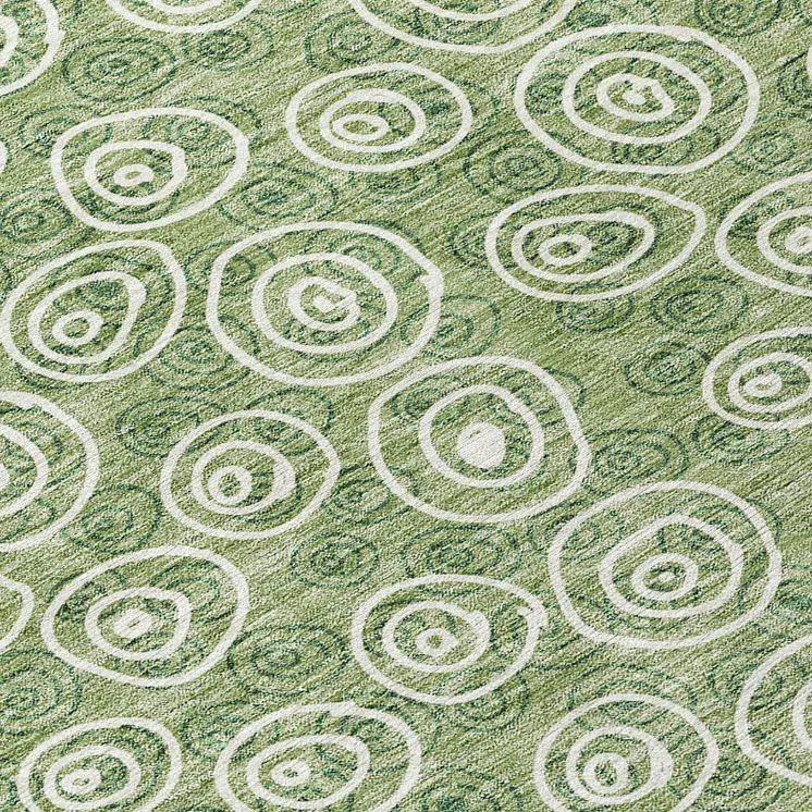 8' Green And Ivory Round Geometric Washable Indoor Outdoor Area Rug