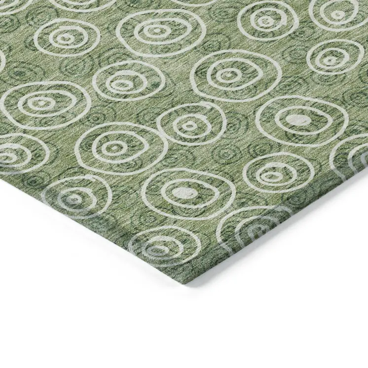 8' X 10' Green And Ivory Geometric Washable Indoor Outdoor Area Rug