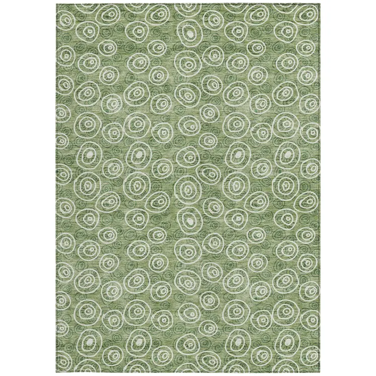 8' X 10' Green And Ivory Geometric Washable Indoor Outdoor Area Rug