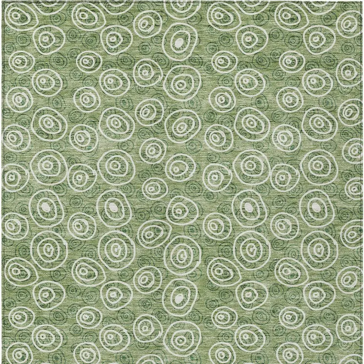 9' X 12' Green And Ivory Geometric Washable Indoor Outdoor Area Rug