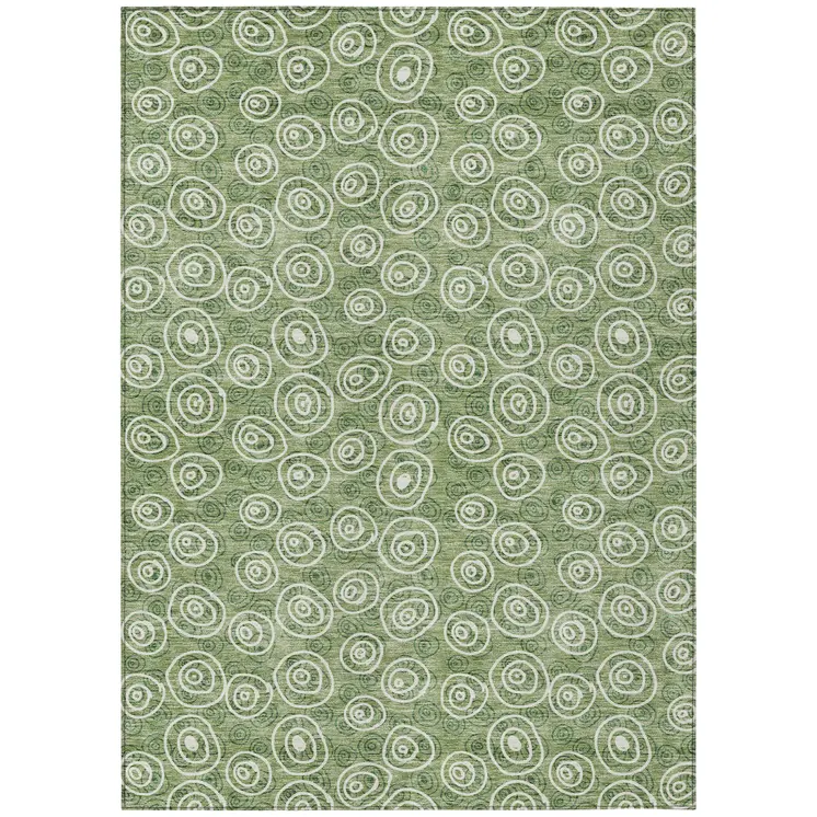 9' X 12' Green And Ivory Geometric Washable Indoor Outdoor Area Rug