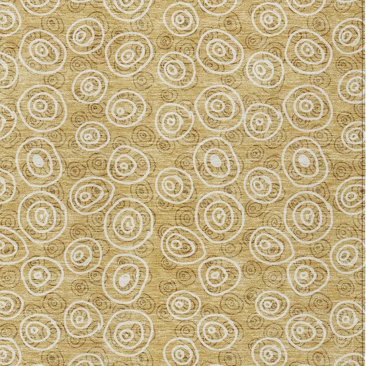 3' X 5' Gold Beige And Ivory Geometric Washable Indoor Outdoor Area Rug