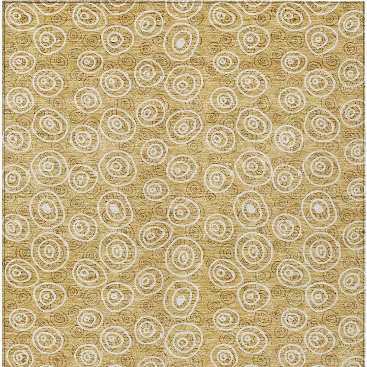 8' X 10' Gold Beige And Ivory Geometric Washable Indoor Outdoor Area Rug