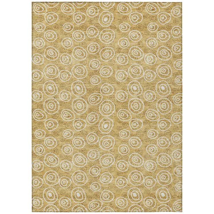 8' X 10' Gold Beige And Ivory Geometric Washable Indoor Outdoor Area Rug
