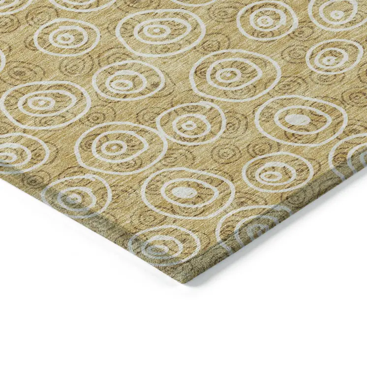 8' X 10' Gold Beige And Ivory Geometric Washable Indoor Outdoor Area Rug