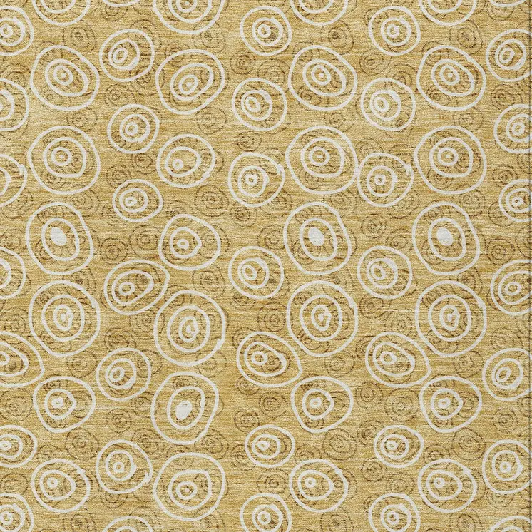 8' X 10' Gold Beige And Ivory Geometric Washable Indoor Outdoor Area Rug