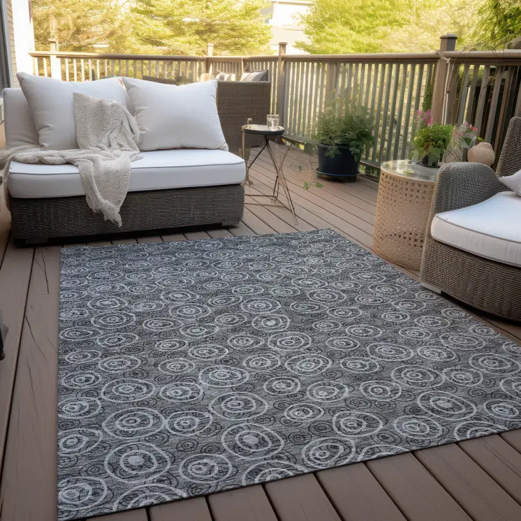 3' X 5' Gray Charcoal And Silver Geometric Washable Indoor Outdoor Area Rug