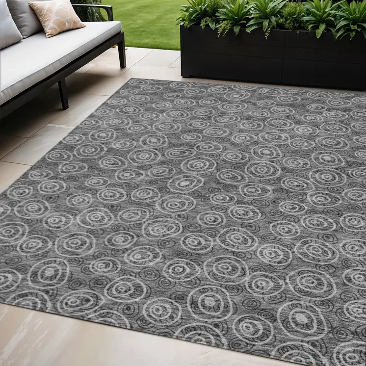 5' X 8' Gray Charcoal And Silver Geometric Washable Indoor Outdoor Area Rug
