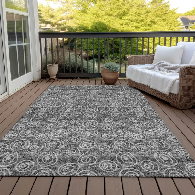 8' X 10' Gray Charcoal And Silver Geometric Washable Indoor Outdoor Area Rug
