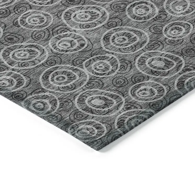 8' X 10' Gray Charcoal And Silver Geometric Washable Indoor Outdoor Area Rug