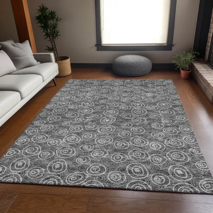 8' X 10' Gray Charcoal And Silver Geometric Washable Indoor Outdoor Area Rug