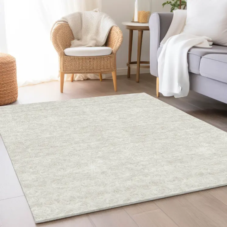 3' X 5' Ivory And Beige Geometric Washable Indoor Outdoor Area Rug