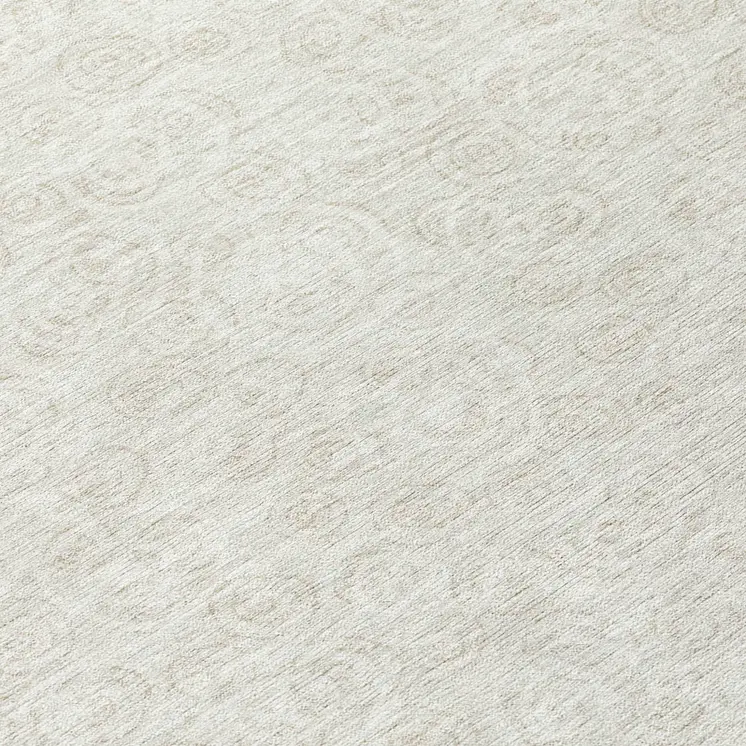 8' Ivory And Beige Round Geometric Washable Indoor Outdoor Area Rug