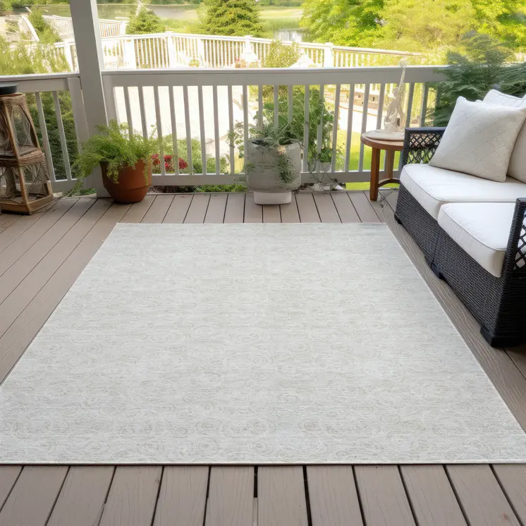 9' X 12' Ivory And Beige Geometric Washable Indoor Outdoor Area Rug