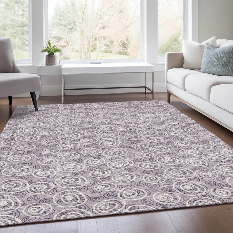 3' X 5' Lavender Purple And Ivory Geometric Washable Indoor Outdoor Area Rug